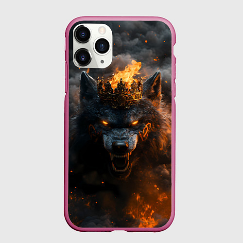 Чехол iPhone 11 Pro матовый Волк в огне / 3D-Малиновый – фото 1