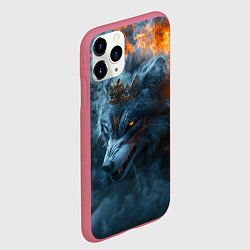 Чехол iPhone 11 Pro матовый Волк в короне в огне, цвет: 3D-малиновый — фото 2