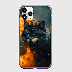Чехол iPhone 11 Pro матовый Злой волк в огне