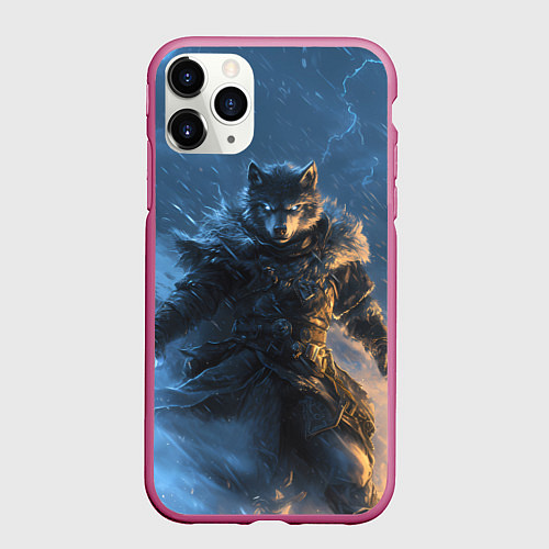 Чехол iPhone 11 Pro матовый Волк и молния / 3D-Малиновый – фото 1