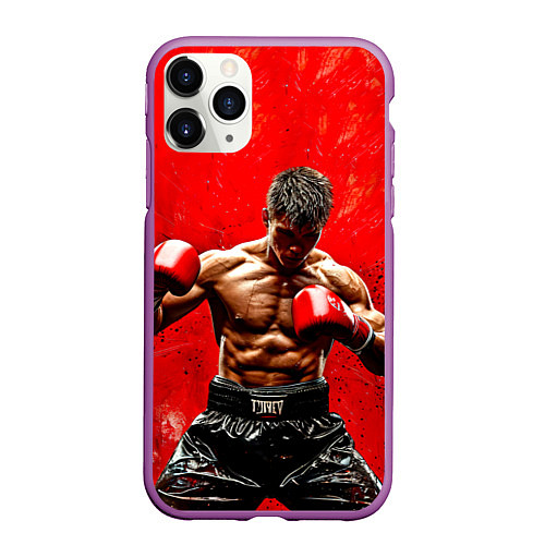 Чехол iPhone 11 Pro матовый Кикбоксер в красном / 3D-Фиолетовый – фото 1