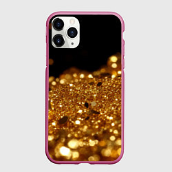 Чехол iPhone 11 Pro матовый Золотые частички на черном текстура, цвет: 3D-малиновый