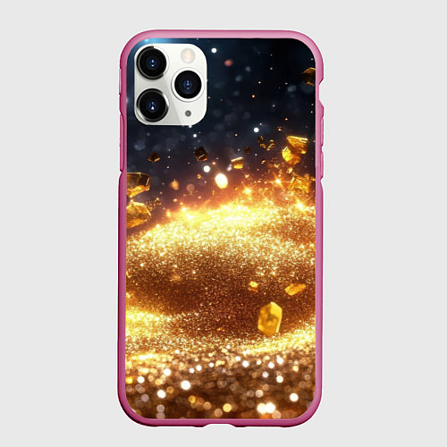 Чехол iPhone 11 Pro матовый Золотые частички на черной текстуре / 3D-Малиновый – фото 1