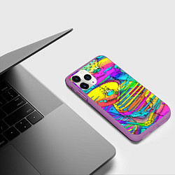 Чехол iPhone 11 Pro матовый Черепа неоновые краски, цвет: 3D-фиолетовый — фото 2