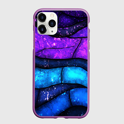 Чехол iPhone 11 Pro матовый Фиолетовые и синие полосы текстура / 3D-Фиолетовый – фото 1