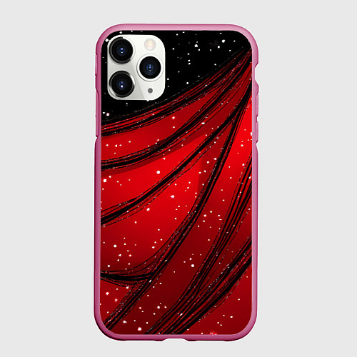 Чехол iPhone 11 Pro матовый Красно-черная текстура с белыми точками / 3D-Малиновый – фото 1