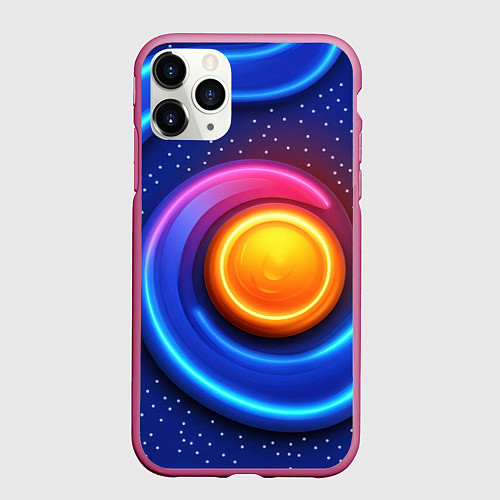 Чехол iPhone 11 Pro матовый Оранжевый круг и голубые линии текстура / 3D-Малиновый – фото 1