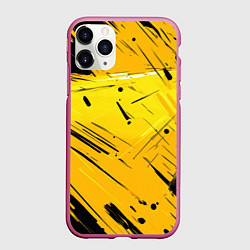 Чехол iPhone 11 Pro матовый Желтая краска на черном фоне