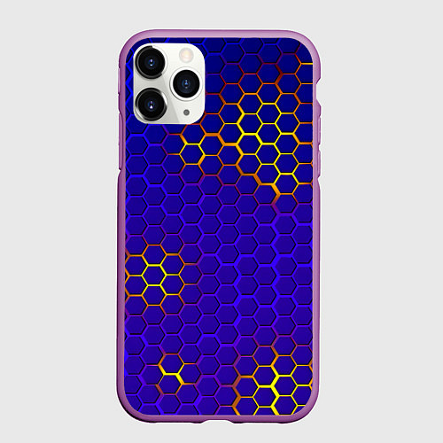Чехол iPhone 11 Pro матовый Неоновые соты броня / 3D-Фиолетовый – фото 1