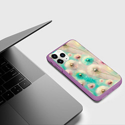 Чехол iPhone 11 Pro матовый Абстрактные одуванчики - паттерн на нежном фоне, цвет: 3D-фиолетовый — фото 2
