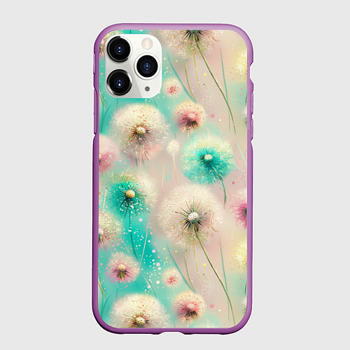Чехол iPhone 11 Pro матовый Абстрактные одуванчики - паттерн на нежном фоне / 3D-Фиолетовый – фото 1