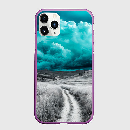 Чехол iPhone 11 Pro матовый Монохромное поле и сине-зеленое небо - природный п / 3D-Фиолетовый – фото 1