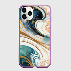 Чехол iPhone 11 Pro матовый Аквамарин и оранж узор с завитками