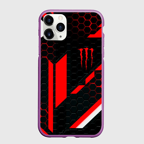 Чехол iPhone 11 Pro матовый Monster energy sport geometry / 3D-Фиолетовый – фото 1
