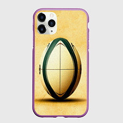 Чехол iPhone 11 Pro матовый Мяч для регби на бежевом, цвет: 3D-фиолетовый