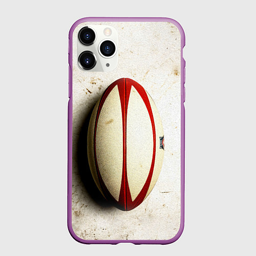 Чехол iPhone 11 Pro матовый Мяч для регби на белом / 3D-Фиолетовый – фото 1