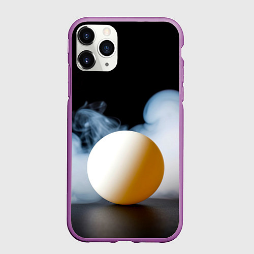 Чехол iPhone 11 Pro матовый Мяч для пинг понга в дыму / 3D-Фиолетовый – фото 1