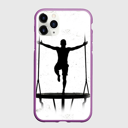 Чехол iPhone 11 Pro матовый Прыжки на батуте черно-белое / 3D-Фиолетовый – фото 1