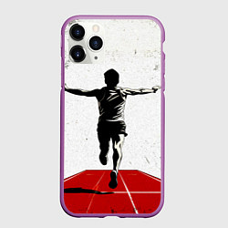 Чехол iPhone 11 Pro матовый Прыжок в длину на белом, цвет: 3D-фиолетовый