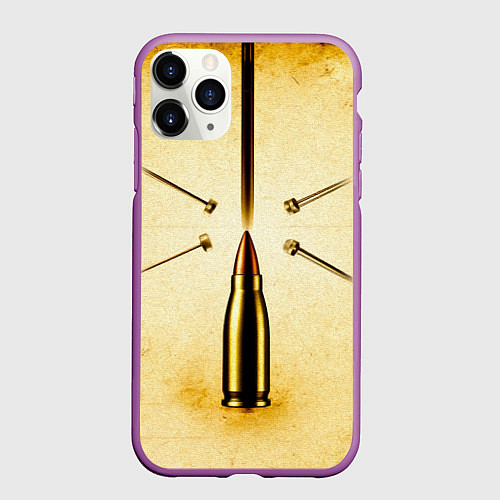 Чехол iPhone 11 Pro матовый Патрон на бежевом / 3D-Фиолетовый – фото 1