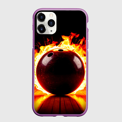 Чехол iPhone 11 Pro матовый Огненный шар для боулинга / 3D-Фиолетовый – фото 1