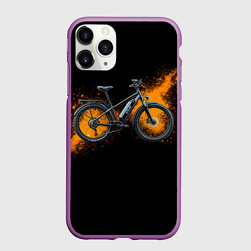 Чехол iPhone 11 Pro матовый Электровелосипед на черном / 3D-Фиолетовый – фото 1