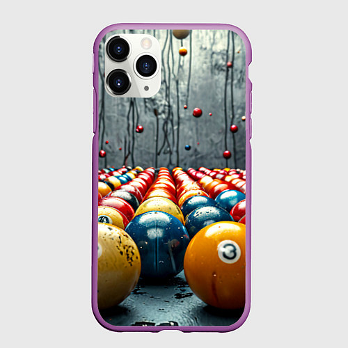 Чехол iPhone 11 Pro матовый Бильярдные шары на сером / 3D-Фиолетовый – фото 1