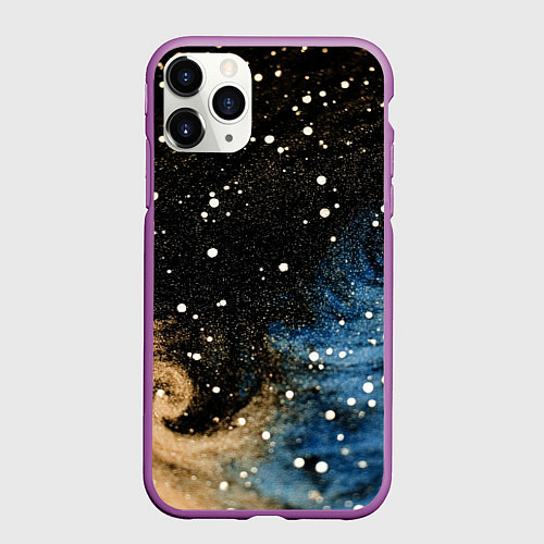 Чехол iPhone 11 Pro матовый Черно-синий фон текстура / 3D-Фиолетовый – фото 1