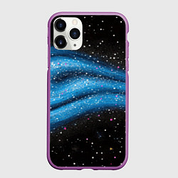 Чехол iPhone 11 Pro матовый Синяя абстрактная текстура на черном, цвет: 3D-фиолетовый