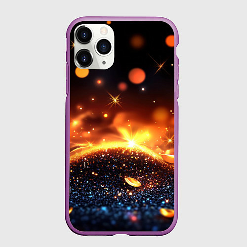 Чехол iPhone 11 Pro матовый Оранжевое боке на черном / 3D-Фиолетовый – фото 1