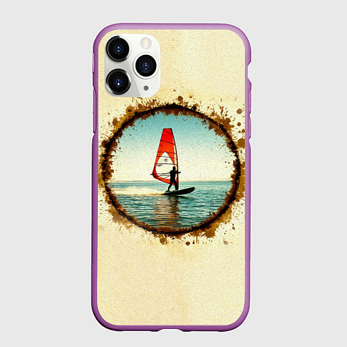 Чехол iPhone 11 Pro матовый Виндсерфер на бежевом / 3D-Фиолетовый – фото 1