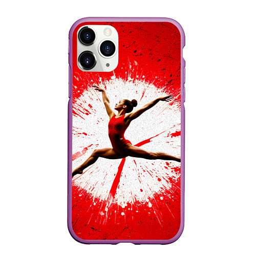 Чехол iPhone 11 Pro матовый Воздушная гимнастка на красном / 3D-Фиолетовый – фото 1