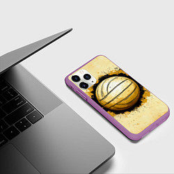 Чехол iPhone 11 Pro матовый Волейбольный мяч на бежевом, цвет: 3D-фиолетовый — фото 2