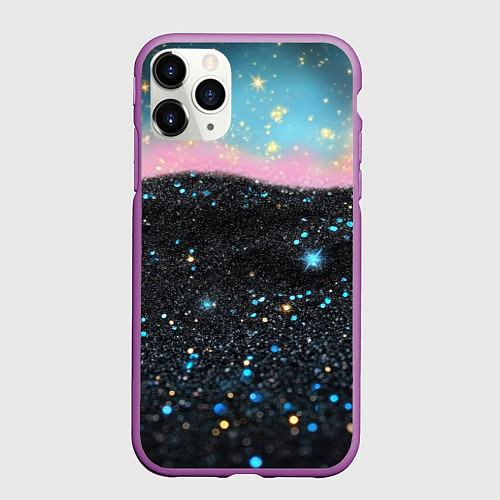 Чехол iPhone 11 Pro матовый Блестящая текстура на черном / 3D-Фиолетовый – фото 1