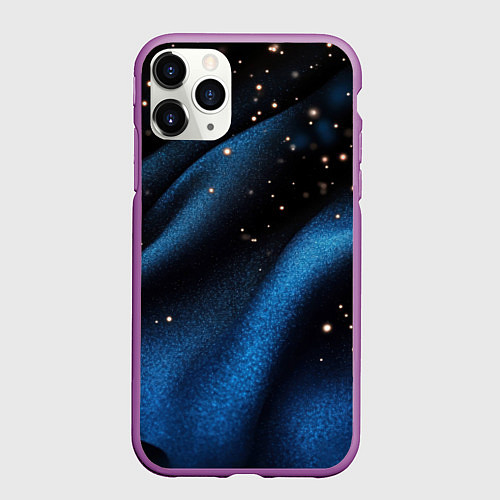 Чехол iPhone 11 Pro матовый Синяя волнистая текстура на черном / 3D-Фиолетовый – фото 1