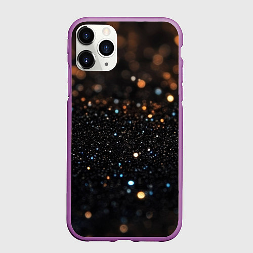 Чехол iPhone 11 Pro матовый Черный текстурный фон / 3D-Фиолетовый – фото 1