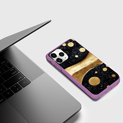 Чехол iPhone 11 Pro матовый Золотая объемная абстракция - текстура, цвет: 3D-фиолетовый — фото 2