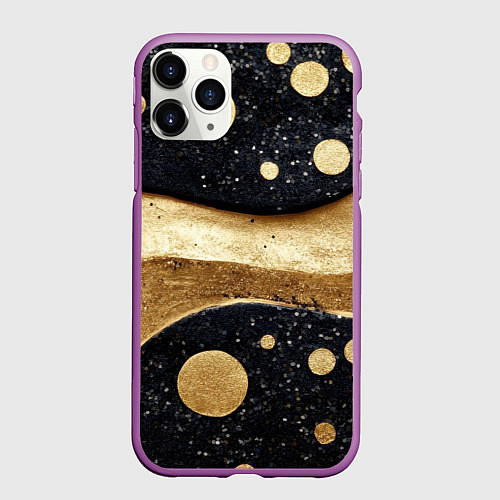 Чехол iPhone 11 Pro матовый Золотая объемная абстракция - текстура / 3D-Фиолетовый – фото 1