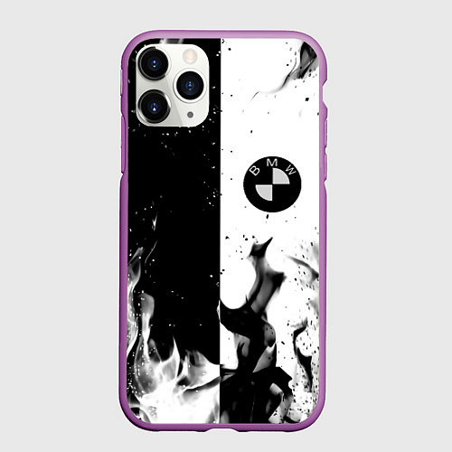 Чехол iPhone 11 Pro матовый BMW black fire / 3D-Фиолетовый – фото 1