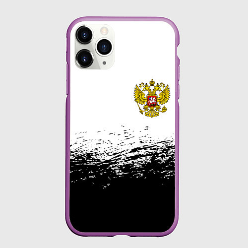 Чехол iPhone 11 Pro матовый Россия черно белые краски / 3D-Фиолетовый – фото 1