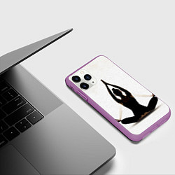Чехол iPhone 11 Pro матовый Йога на белом, цвет: 3D-фиолетовый — фото 2