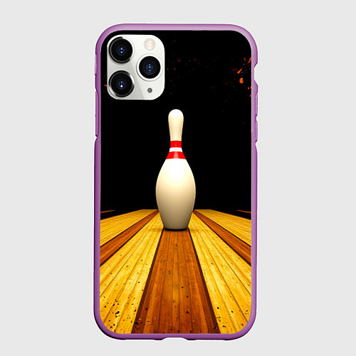 Чехол iPhone 11 Pro матовый Кегля для боулинга на черном / 3D-Фиолетовый – фото 1