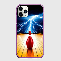 Чехол iPhone 11 Pro матовый Кегля для боулинга и молния, цвет: 3D-фиолетовый