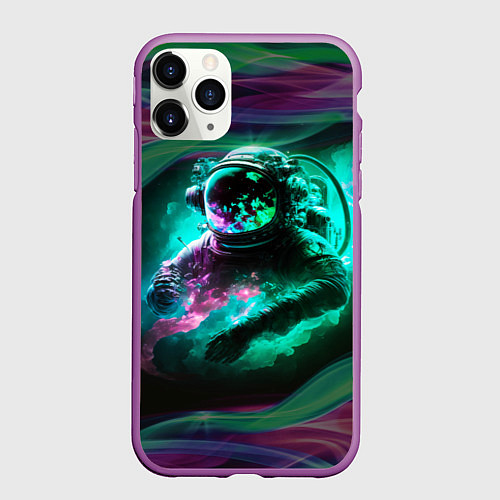 Чехол iPhone 11 Pro матовый Космонавт неоновая дымка / 3D-Фиолетовый – фото 1