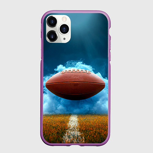 Чехол iPhone 11 Pro матовый Мяч для американского футбола синий дым / 3D-Фиолетовый – фото 1