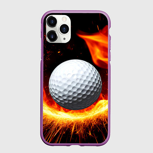 Чехол iPhone 11 Pro матовый Мяч для гольфа в огне / 3D-Фиолетовый – фото 1