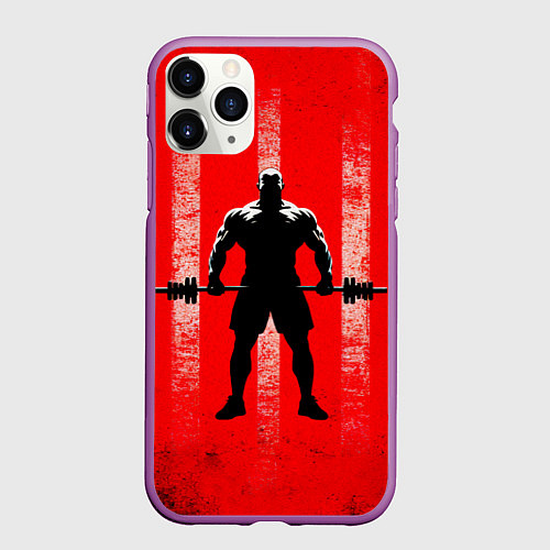 Чехол iPhone 11 Pro матовый Пауэрлифтер на красном / 3D-Фиолетовый – фото 1