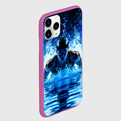 Чехол iPhone 11 Pro матовый Плавание брассом в черном бассейне, цвет: 3D-фиолетовый — фото 2