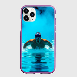 Чехол iPhone 11 Pro матовый Плавание брассом синий дым, цвет: 3D-фиолетовый