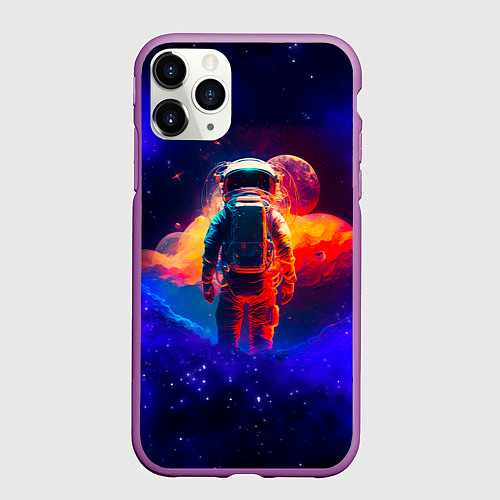 Чехол iPhone 11 Pro матовый Огненный путь космонавта / 3D-Фиолетовый – фото 1
